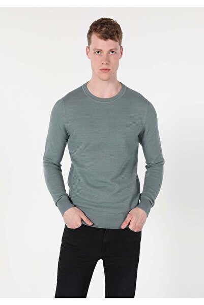 Colin's Pulover verde pentru bărbați, cu gât rotund, jacquard
