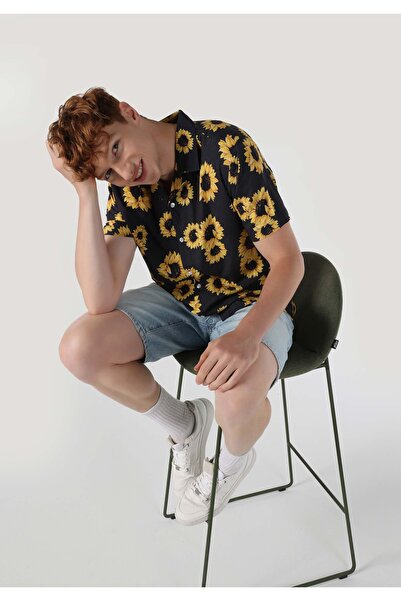 Colin's Regular Fit Shirt Neck Printed Men's Anthracite Short Sleeve Shirt