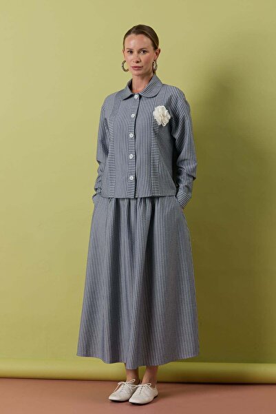 MELIDIA A41805 Aguaje Broş Detaylı Etekli Takım / ANTRASİT