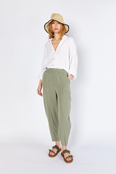 TENA Pantaloni Tencel pentru femei, kaki (5456), cu cusături frontale și croi...