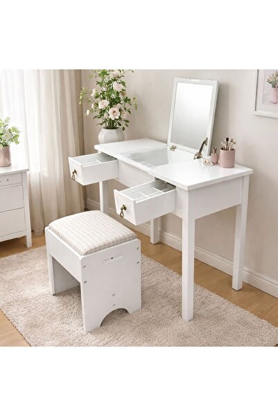 Homelux Măsuță de toaletă Francesca cu oglindă și scaun, lemn de pin/MDF, alb