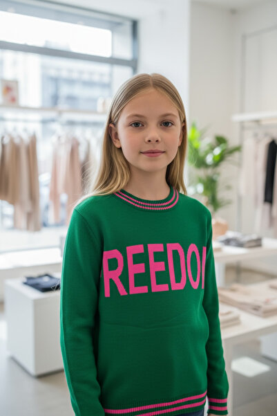 Minimoda Kids Freedom Written pleteni džemper za devojčice