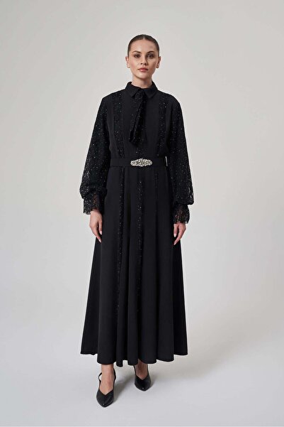 MELIDIA A70295 Aguaje Dantel Detaylı Elbise / SİYAH