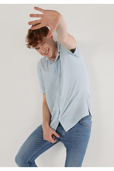 Colin's Ανδρικό - Μπλε κοντομάνικο πουκάμισο με κανονική εφαρμογή