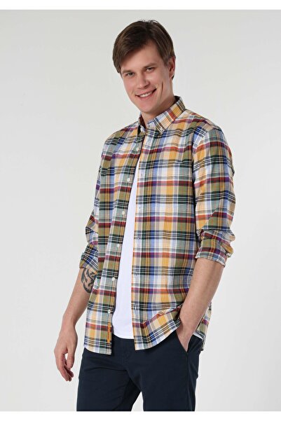 Colin's قميص بقصة عادية ورقبة منقوشة للرجال متعدد الألوان بأكمام طويلة