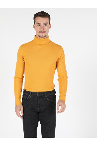 Colin's Slim Fit Yarım Balıkçı Yaka Düz Erkek Sari Uzun Kol Tişört