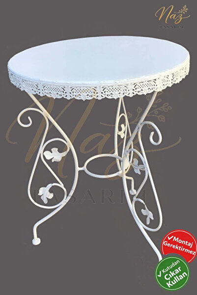 Ferforje Naz tasarım Naz Tasarım Ferforje Masa 60 cm Çapında 3 Kişilik Beyaz