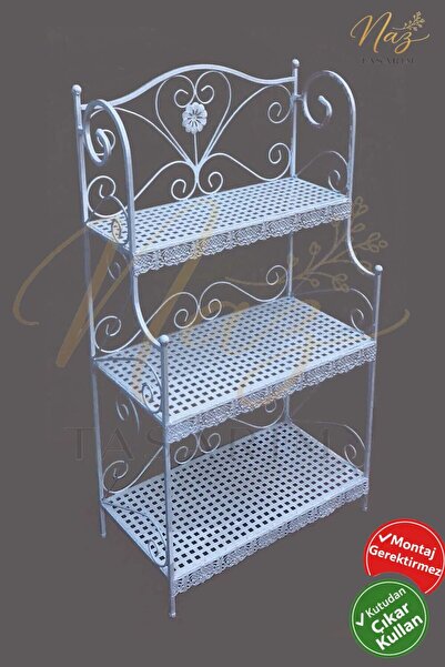 Ferforje Naz tasarım Naz Tasarım Ferforje 3 Katlı Çok Amaçlı Raf Beyaz