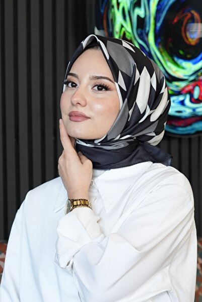 AFVENTE Βαμβακερό κασκόλ με γεωμετρικό σχέδιο, μαύρο και άσπρο