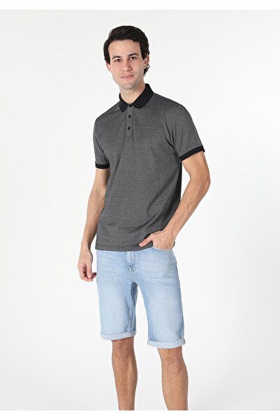 Colin's Regular Fit Polo Neck Jacquard Men's Anthracite Short Sleeve T-Shirt