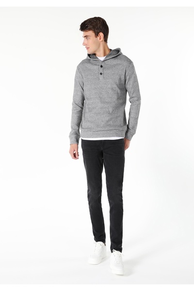 Colin's Regular Fit Hooded Jacquard Men's Gray Long Sleeve T-Shirt