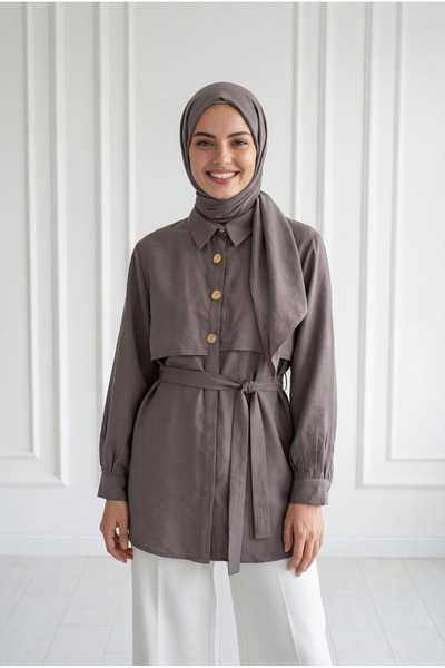 BENAHOLL Πουκάμισο με διακοσμητικά κουμπιά Nisan Cupra Cape-NA847 Mink