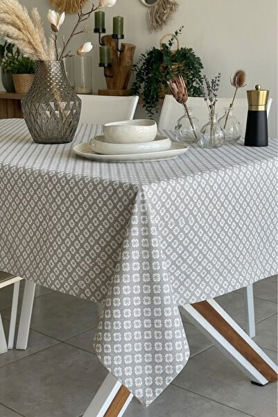 Rona Home Gray Geometric Pattern Tablecloth - High-Quality Cotton Fabric, Sta...