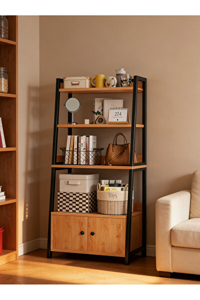 Generic Leon Home five-tier bookshelf with metal frame and door, 60 x 30 x 15...