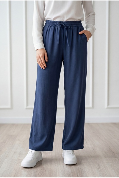 MİHRA STORE Tılsım Wide Leg Pants-Mt8214 Navy Blue
