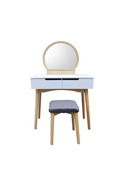 Homelux Camille Vanity Table with Mirror and Stool, Pine Wood/MDF, White