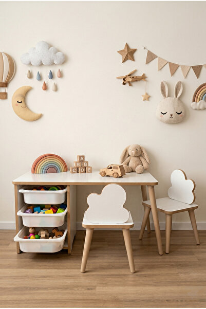 POFİTTO Çocuk Masa Sandalye Takımı-3 Sepetli Çalışma Ve Aktivite Masası-yaz-s...