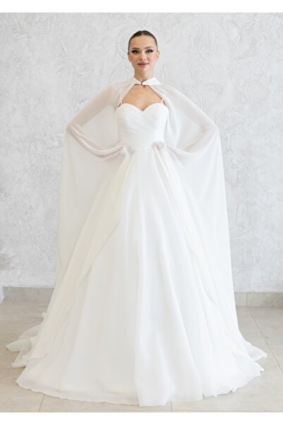 paris in paris BEYAZ ŞİFON KAFTAN-GELİNLİK ÜSTÜ PELERİN-BİNDALLI-ŞİFON KAFTAN-BEYAZ KINA ELBİSESİ