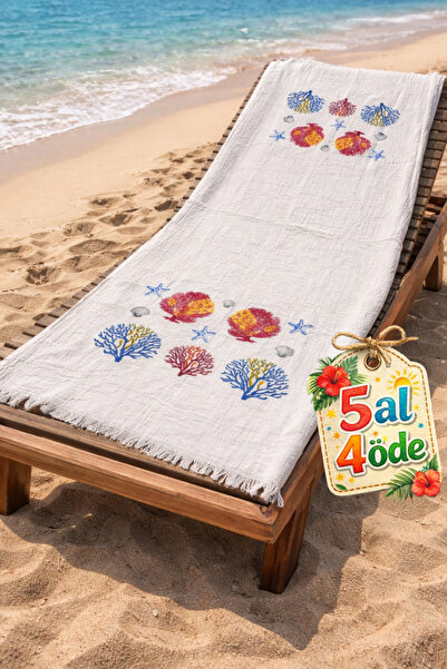 vita Müslin Peştemal Basklı %100 pamuklu Organik Plaj Havlusu Keten 3 Katlı L...