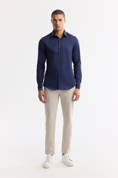 Avva Men's Beige Classic Waist Cotton Slim Fit Chino Trousers A51Y3078