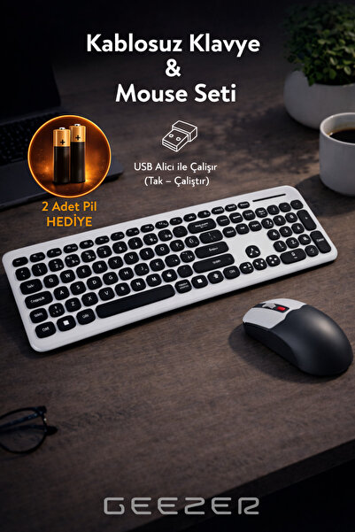 Geezer Soft Touch Kablosuz Klavye Mouse Set Siyah + Beyaz Smk-687