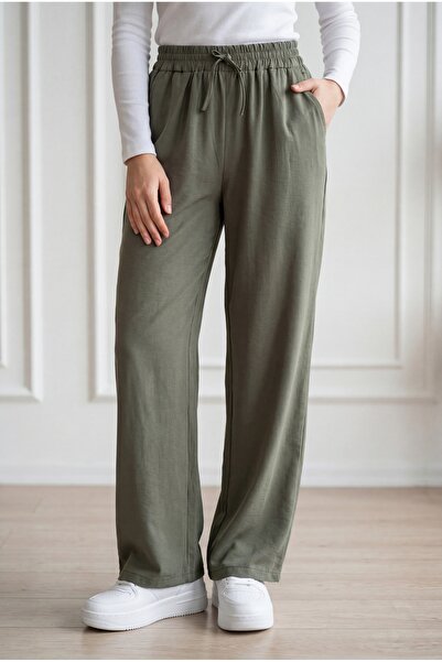 MİHRA STORE Tılsım Wide Leg Pants-Mt8214 Khaki