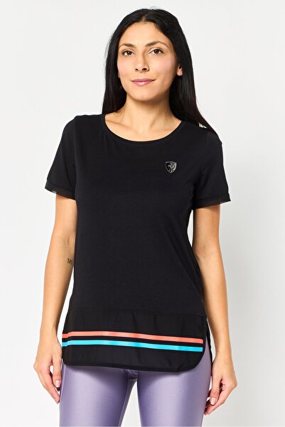 Scuderia Ferrari تي شيرت نسائي رياضي بأكمام قصيرة للخارج، أسود