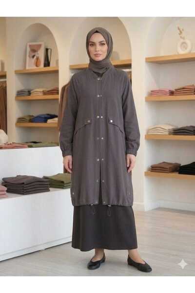 Puane Дамска рокля с миди дължина, с копчета, от купра материя, кафява, Cap 1...