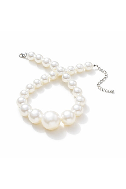 Pursehuit Colier de culoare argintie, masiv, cu perle supradimensionat , Oliv...