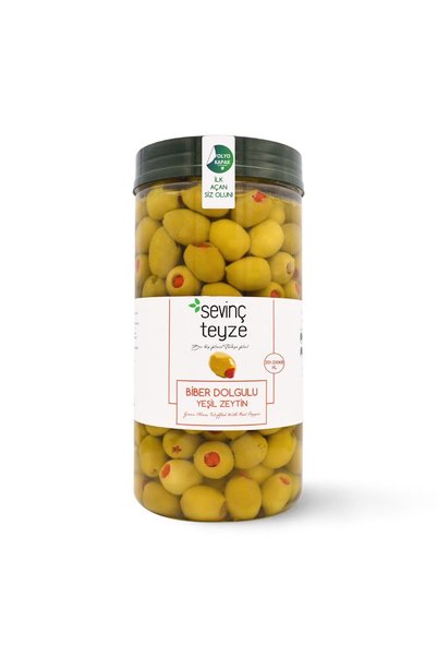 Organik Teyze Sevinç Teyze Çekirdeksiz Biber Dolgulu Yeşil Zeytin 1 Kg - Yöre:Kırkağaç-Akhisar