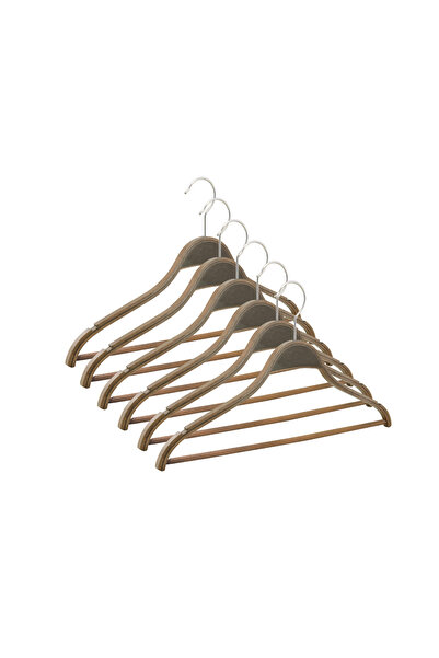 NYN Ahşap Askı Barlı Gömlek Pantolon Askısı Ceviz Renk 6 Adet