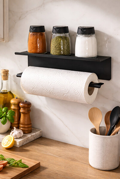 Rustic Edge METAL MALZEME ÜSTÜ RAFLI KAĞIT HAVLULUK BAHARAT RAFI MUTFAK BANYO...