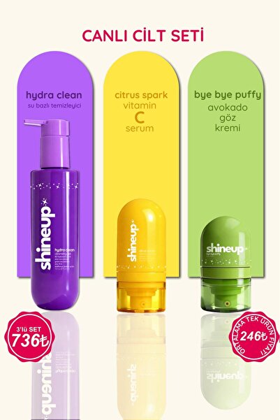 shineup Vibrant Skin Set (Facial Cleansing Gel, Vitamin C Serum, Avocado Eye ...