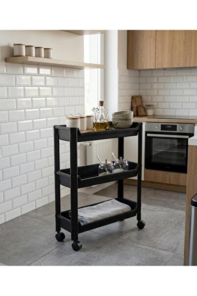 Store HGY Home 3 Katlı Tekerlekli Banyo \ Mutfak Düzenleyici - Siyah