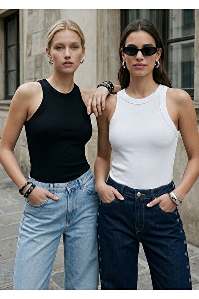 Ritnice Tricou pentru femei, 2 piese, bumbac premium, negru, alb