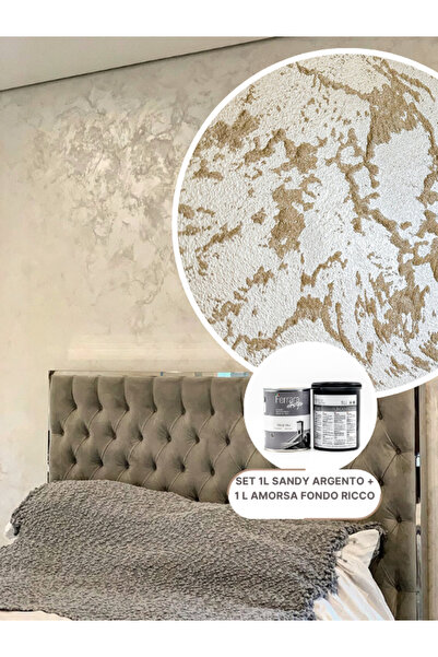 Ferrara Design Set de 2 buc, vopsea decorativa Sandy argento1l + Fondo Ricco 1l