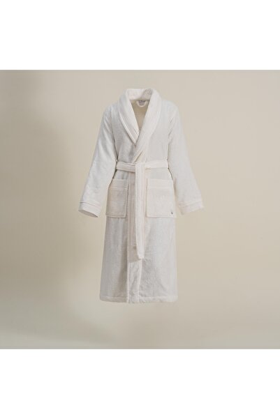 Ecocotton رداء حمام نسائي من القطن الخالص 100% كريمي مطرز من القطن العضوي