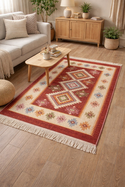 OEM Covor tradițional, țesut, față-verso, dimensiune 100 x 200 cm maro și cre...