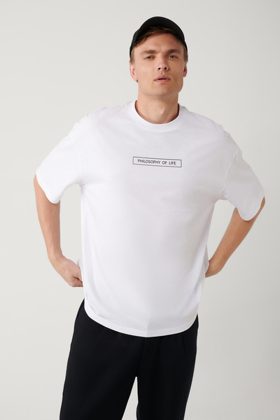 Avva Tricou alb pentru bărbați, 100% bumbac, cu decolteu rotund, imprimat, cu...