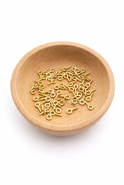 100 Adet - 5x10 Mm Takı Vidası, Halkalı Vida, Kancalı Vida, Epoksi Takı Vidası, Gold