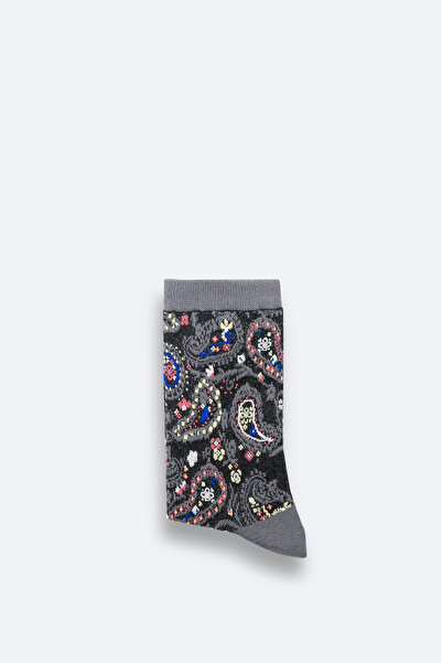 Avva Men's Anthracite Cotton Patterned Socks A42Y8523