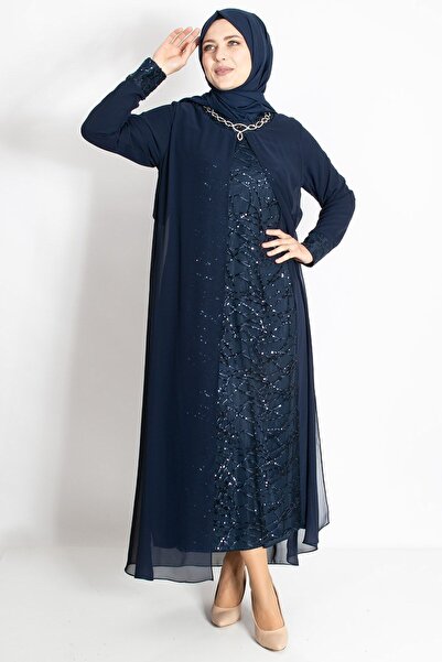 SUBU TASARIM Βραδινό φόρεμα Navy Blue - Λεπτομέρεια παγιέτα με παγιέτες, TBS2218