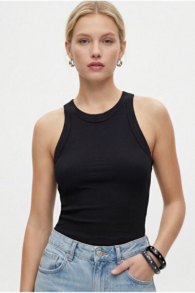 Ritnice Жіноча преміум тканина чорна бавовняна майка з кантом