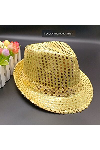 Pandoli Partidolu Altın Renk Pullu Michael Jackson Şapkası Çocuk 6/7 Yaş 1 Ad...