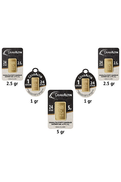 İar 2,5+1+5+1+2,5 Gr. 24 Ayar VEYA NADİR GOLDveya REKOR GOLD Gram Altın (Beşl...