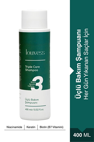 Louvess Üçlü Bakım Şampuanı (Biotin Keratin ve Kafein - 400 ml)