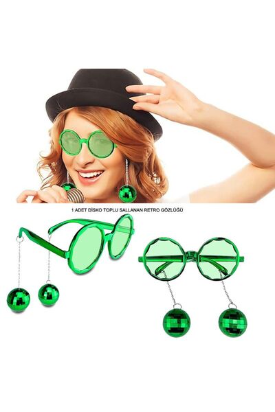 partidolu نظارات ريترو بارتي متأرجحة على شكل كرة ديسكو لون أخضر قطعة واحدة ha...