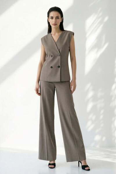 Setre Mink Button Detailed Vest and Comfortable Cut Pants Set
