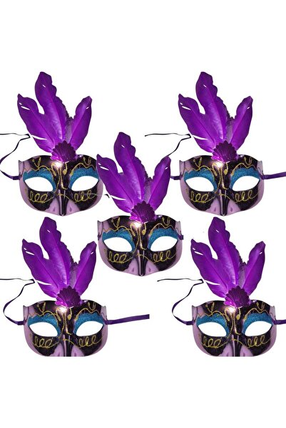 partidolu قناع حفلات بلاستيكي لامع باللون الأرجواني 5 قطع لعيد الميلاد