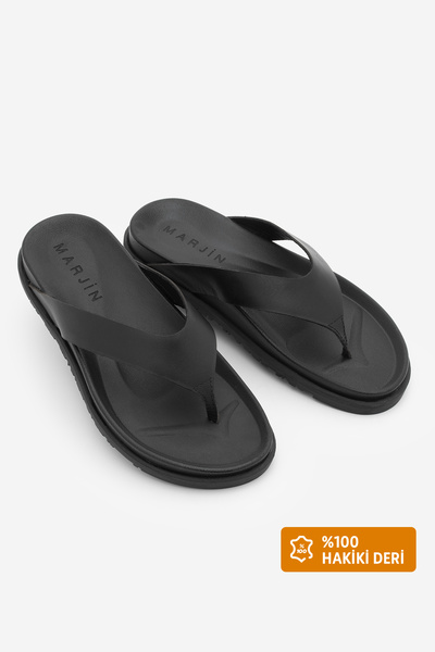 Marjin Жіночі шкіряні міжпальцеві повсякденні капці Tarkin Чорні